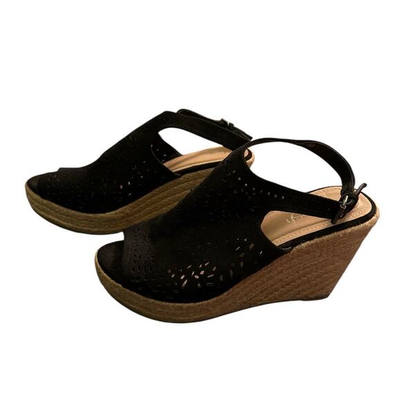 Refresh Women's Laser-Cut Slingback Espadrilles Wedge Sandals Size 8 Black NWOT - Picture 3 of 7